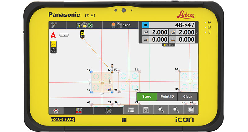 Die Leica iCON build-App zeigt einen Absteckplan für die Qualitätskontrolle zur Reduzierung von Nacharbeiten an.
